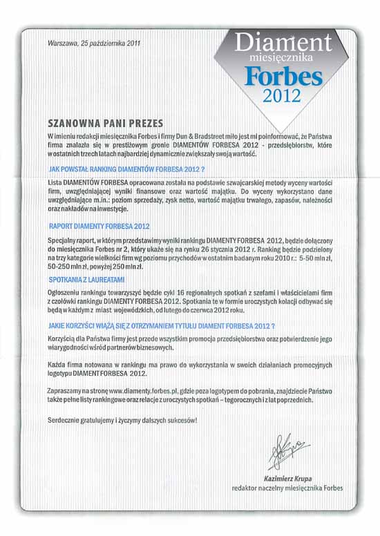 Diament miesicznika Forbes 2012